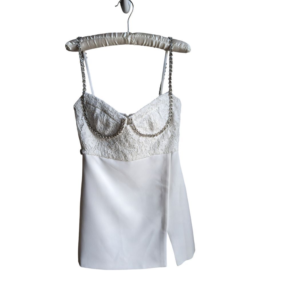 NWT Self Portrait Diamante accent white lace bodice mini dress size 6 - Picture 6 of 14